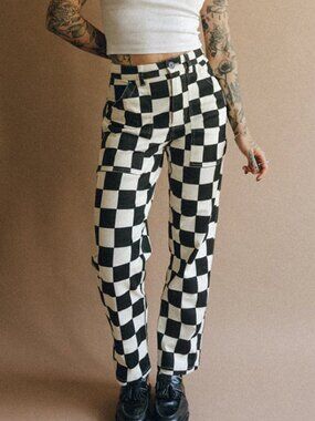 Black & White Checkerboard High-Rise Pants